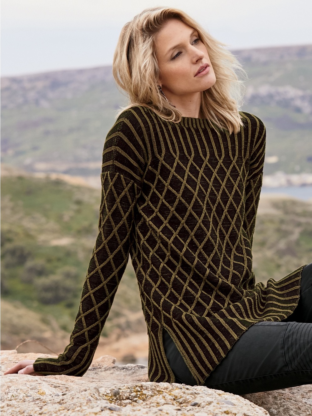 NEW Peruvian Connection Cabled Trellis Pima Cotton Tunic Sweater | Large